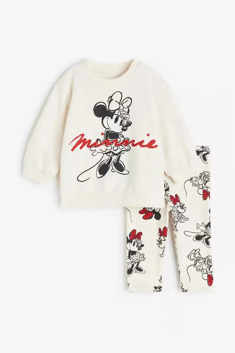 New Cartoon Fashion Casual Costume Round Neck Long-sleeved Tops Spring Autumn Hoodies Minnie Full Print Sweatshirts For Girls