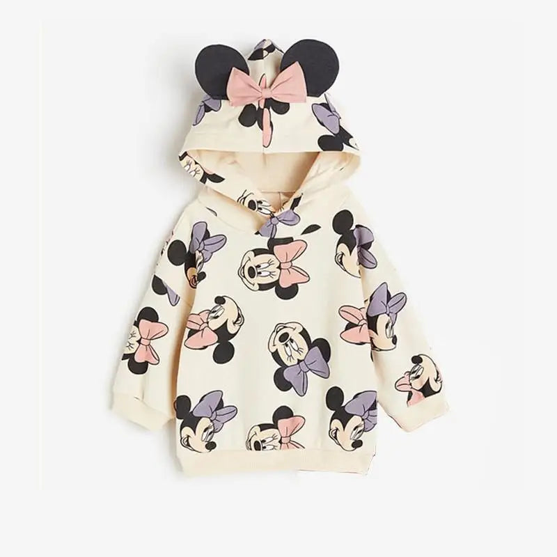 Polerón con capucha para niñas, con diseño de Disney y estampado completo de Minnie. Perfecto para la temporada de otoño e invierno.