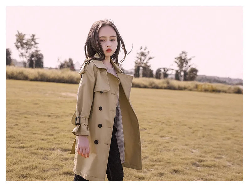 2025 Spring Autumn Cotton Teen Girls Long Trench Coats New Fashion England Style Windbreaker Jacket For Girls Children Clothing