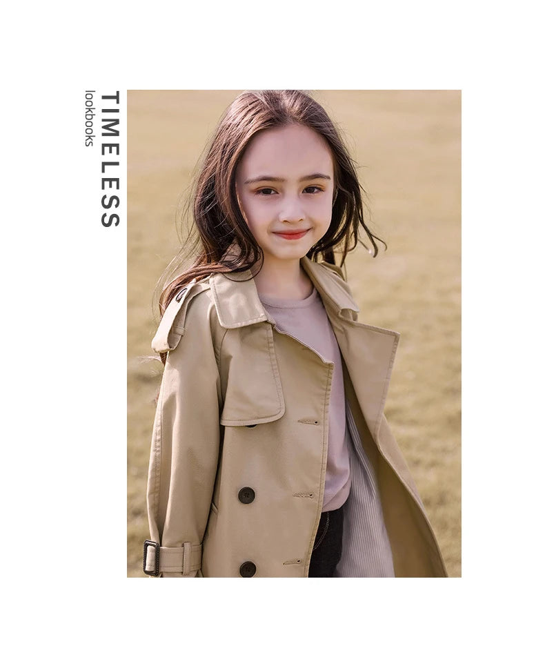 2025 Spring Autumn Cotton Teen Girls Long Trench Coats New Fashion England Style Windbreaker Jacket For Girls Children Clothing