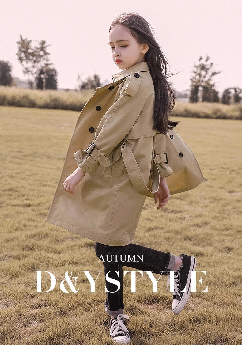 2025 Spring Autumn Cotton Teen Girls Long Trench Coats New Fashion England Style Windbreaker Jacket For Girls Children Clothing