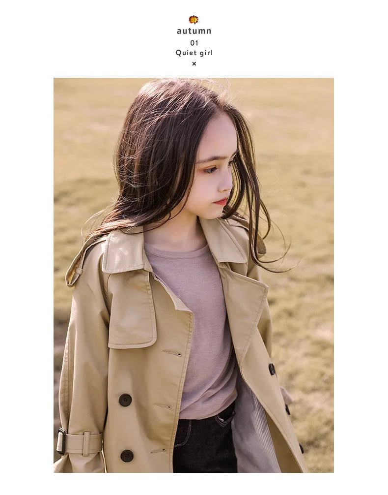 2025 Spring Autumn Cotton Teen Girls Long Trench Coats New Fashion England Style Windbreaker Jacket For Girls Children Clothing