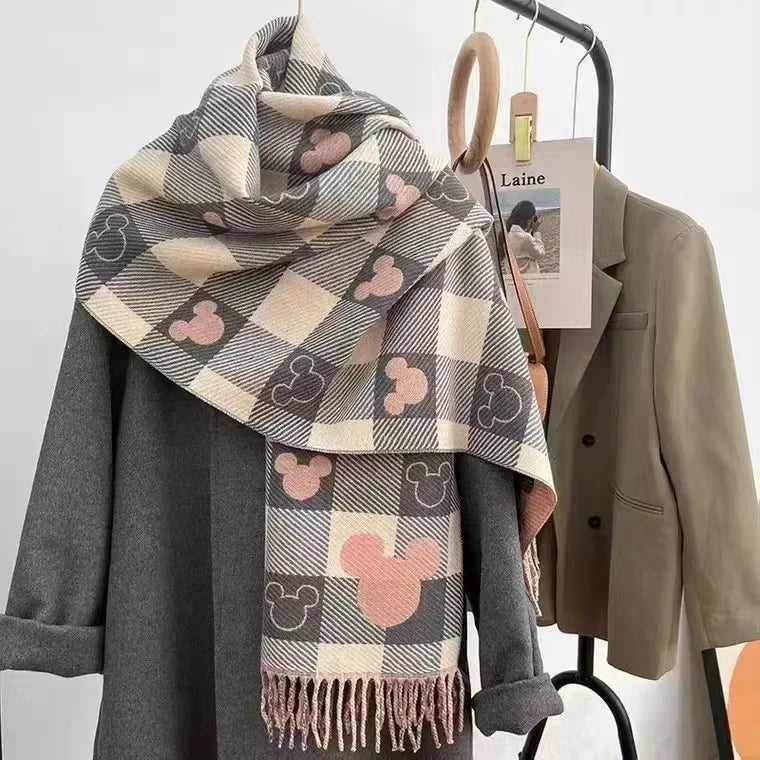 Disney Mickey Mouse Scarf Cartoon Cashmere Thickened Scarf Fashion Girls Winter Warm Shawl New Couple Soft Scarf Christmas Gift