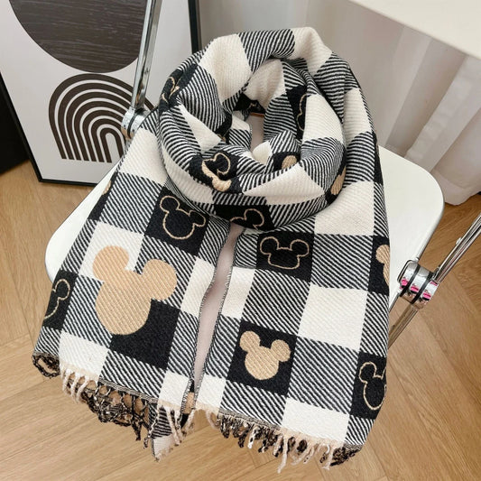 Disney Mickey Mouse Scarf Cartoon Cashmere Thickened Scarf Fashion Girls Winter Warm Shawl New Couple Soft Scarf Christmas Gift