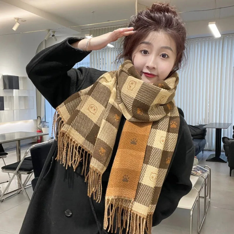 Disney Mickey Mouse Scarf Cartoon Cashmere Thickened Scarf Fashion Girls Winter Warm Shawl New Couple Soft Scarf Christmas Gift