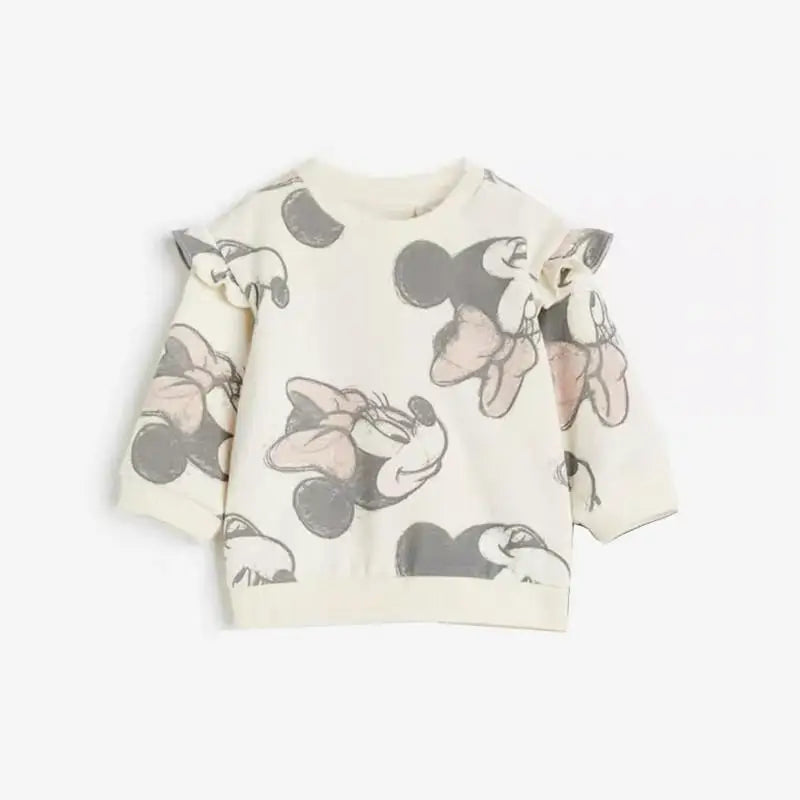 New Cartoon Fashion Casual Costume Round Neck Long-sleeved Tops Spring Autumn Hoodies Minnie Full Print Sweatshirts For Girls