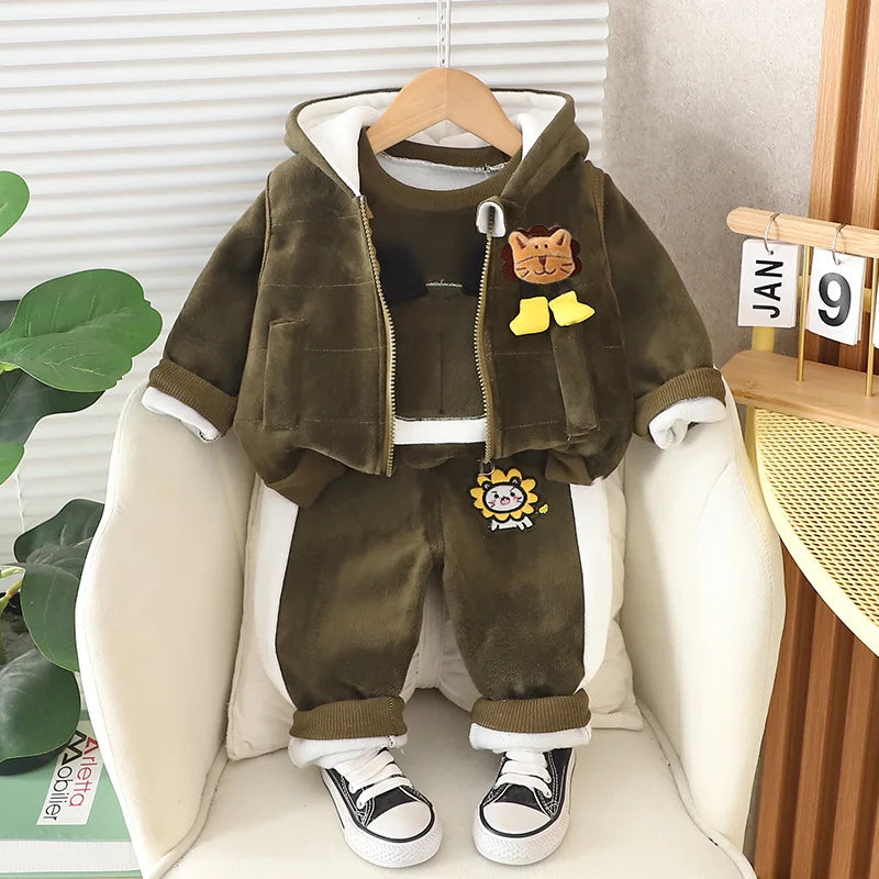 1 2 3 4 Years Winner Baby Boys Clothes Cute Lion Autumn Boys Clothing Sets Coat + Vest + Pants Boys Suits Children's Clothing