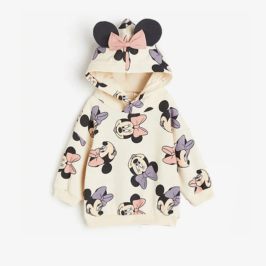 Polerón con capucha para niñas, con diseño de Disney y estampado completo de Minnie. Perfecto para la temporada de otoño e invierno.