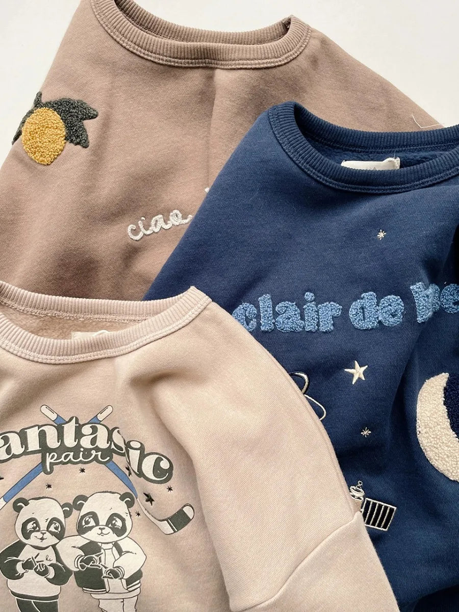 Spring Ks Baby Boys Cotton Sweatshirts Set Kids Clothes Autumn Girls Cartoon Panda Dinosaur Pullover Children Lemon Top Pants