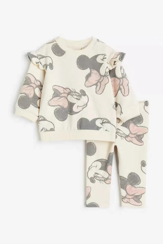 New Cartoon Fashion Casual Costume Round Neck Long-sleeved Tops Spring Autumn Hoodies Minnie Full Print Sweatshirts For Girls
