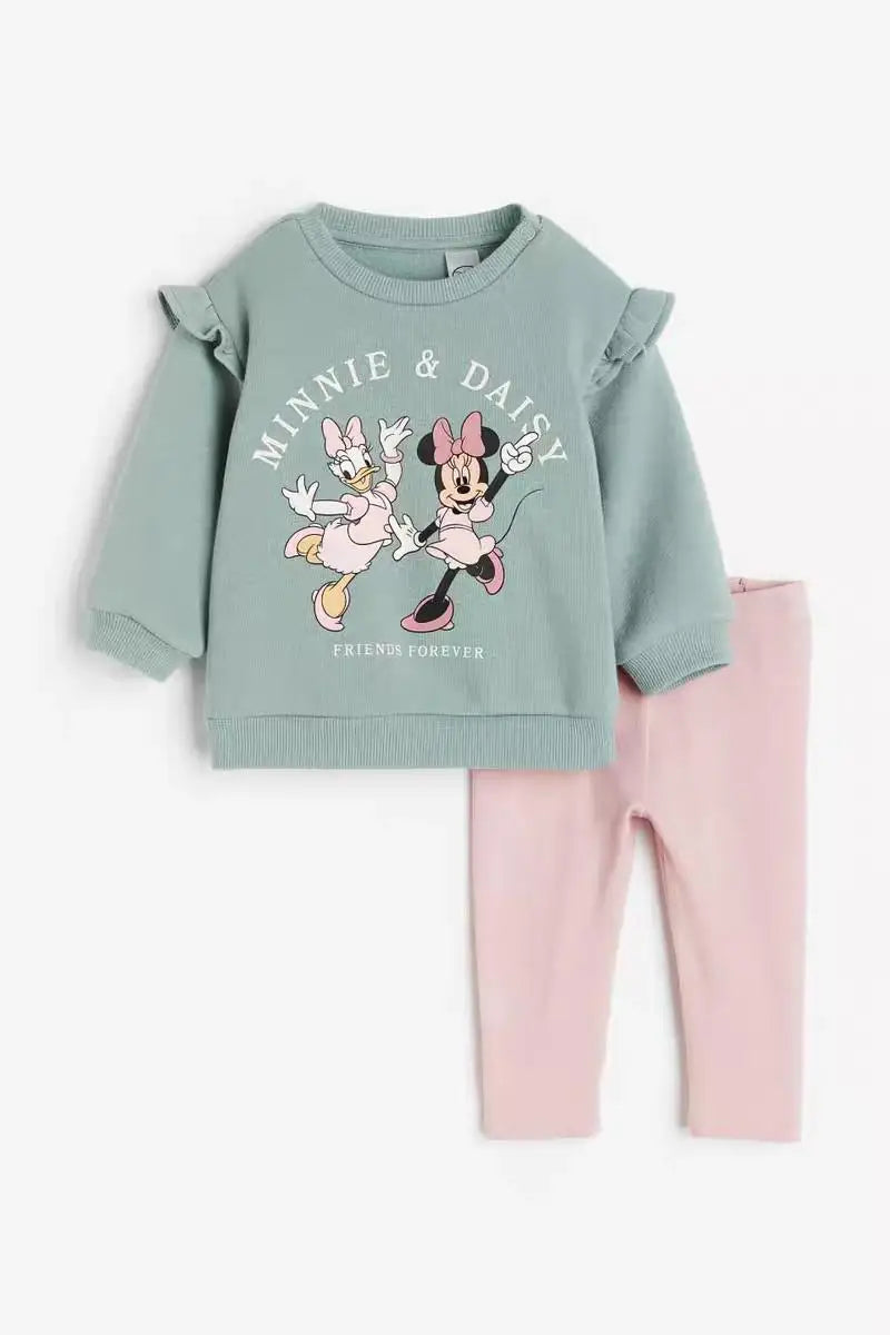 New Cartoon Fashion Casual Costume Round Neck Long-sleeved Tops Spring Autumn Hoodies Minnie Full Print Sweatshirts For Girls