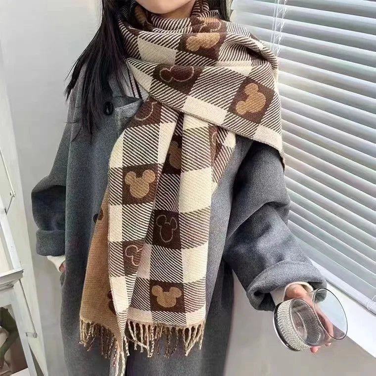 Disney Mickey Mouse Scarf Cartoon Cashmere Thickened Scarf Fashion Girls Winter Warm Shawl New Couple Soft Scarf Christmas Gift